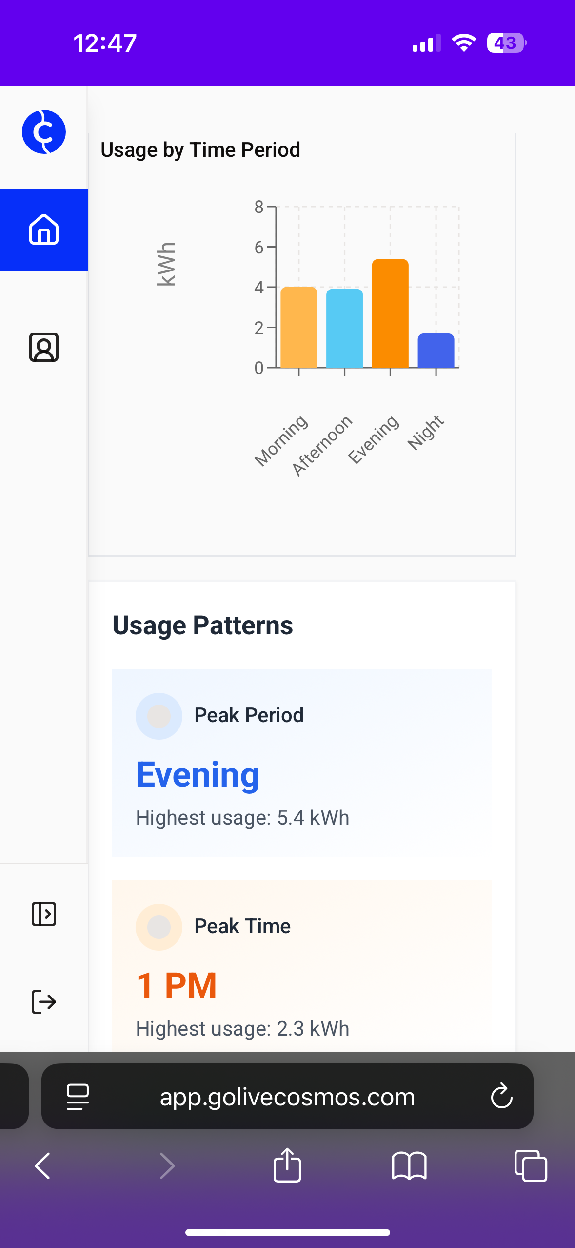 Energy monitoring mobile app interface
